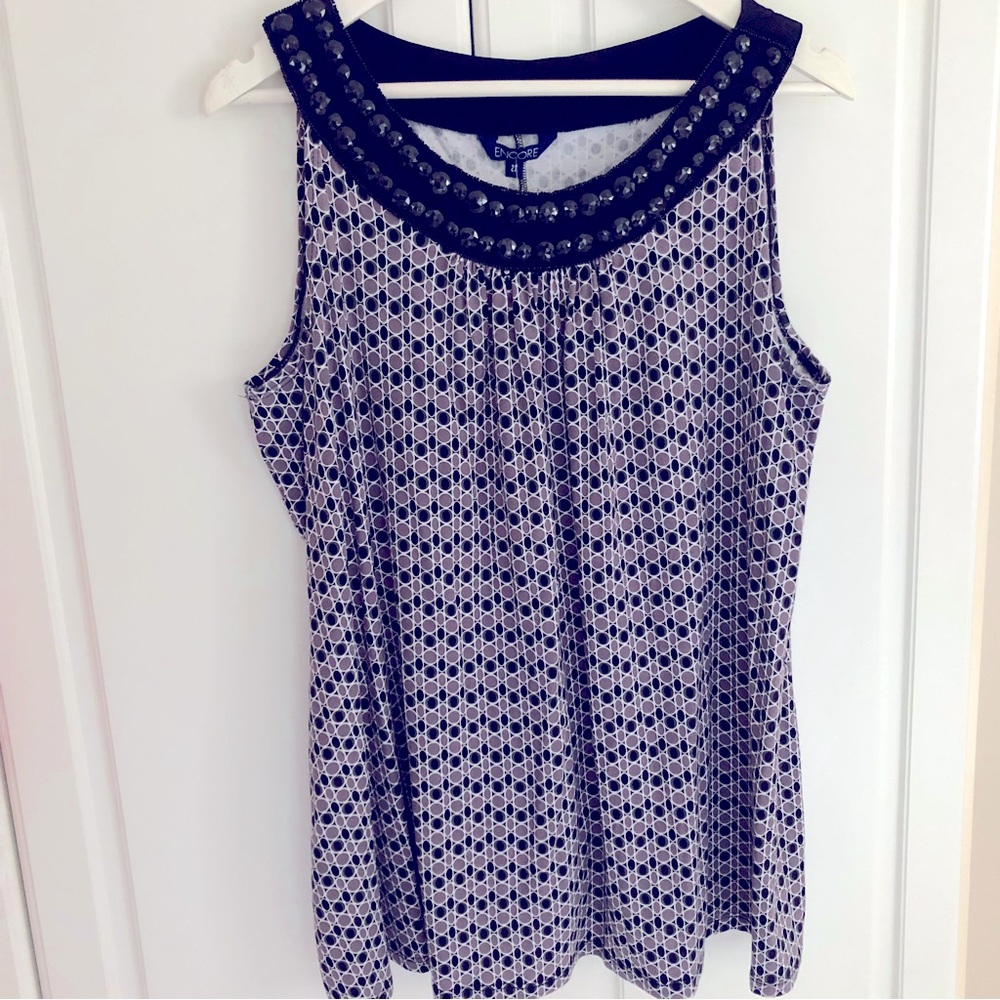 New Reitman’s 2X Beaded Tank Top Sleeveless Blouse Statement Neckline Polka Dots